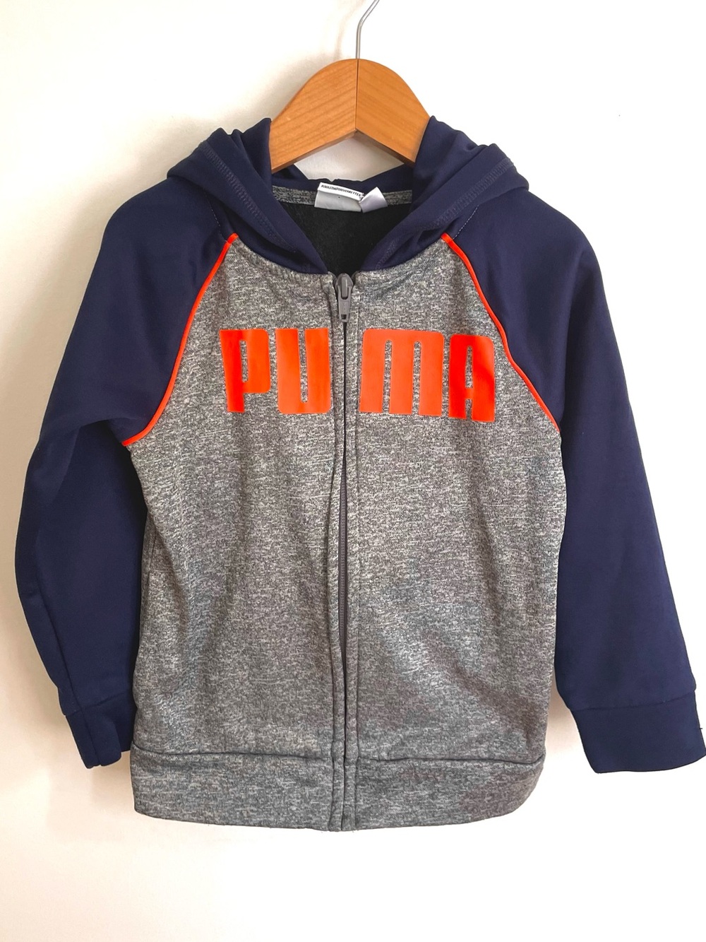 NEW Puma Logo Hooded Full Zip-Up Track Jacket, Orange & Navy, Long Sleeves